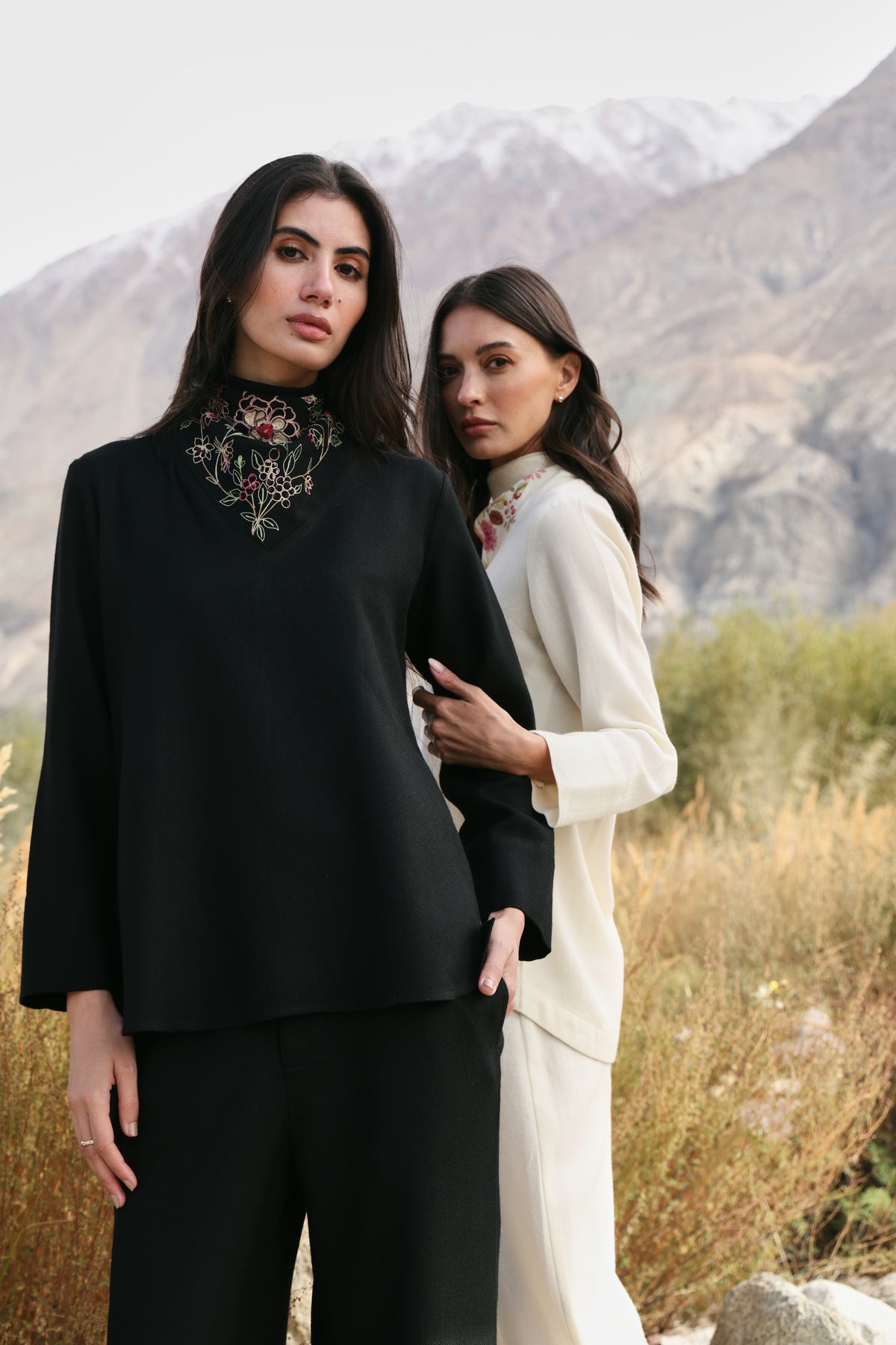 Winter Hush Button Scarf Top (Black) & Laha Woollen Pants (Black)