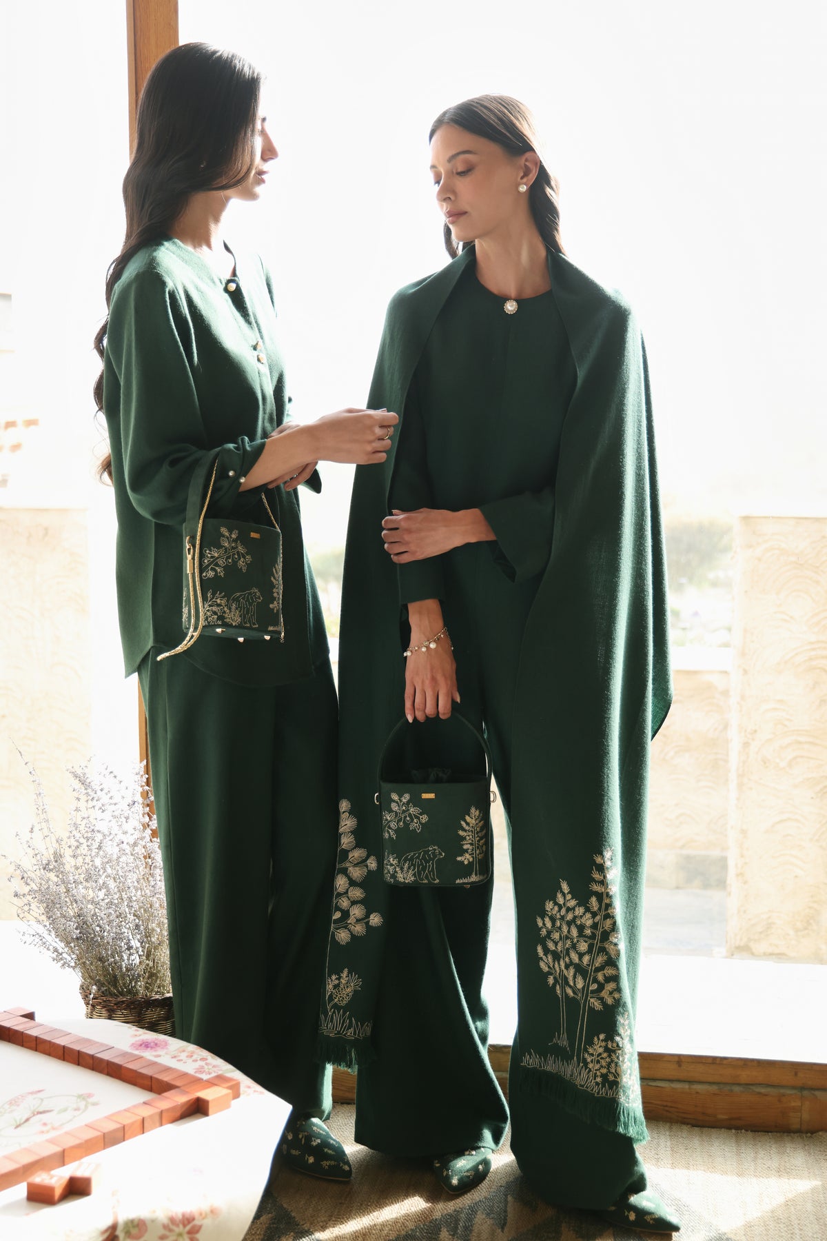 Evergreen Woollen Jumpsuit (Forest Pine) & Evergreen Woollen Shawl (Forest Pine)