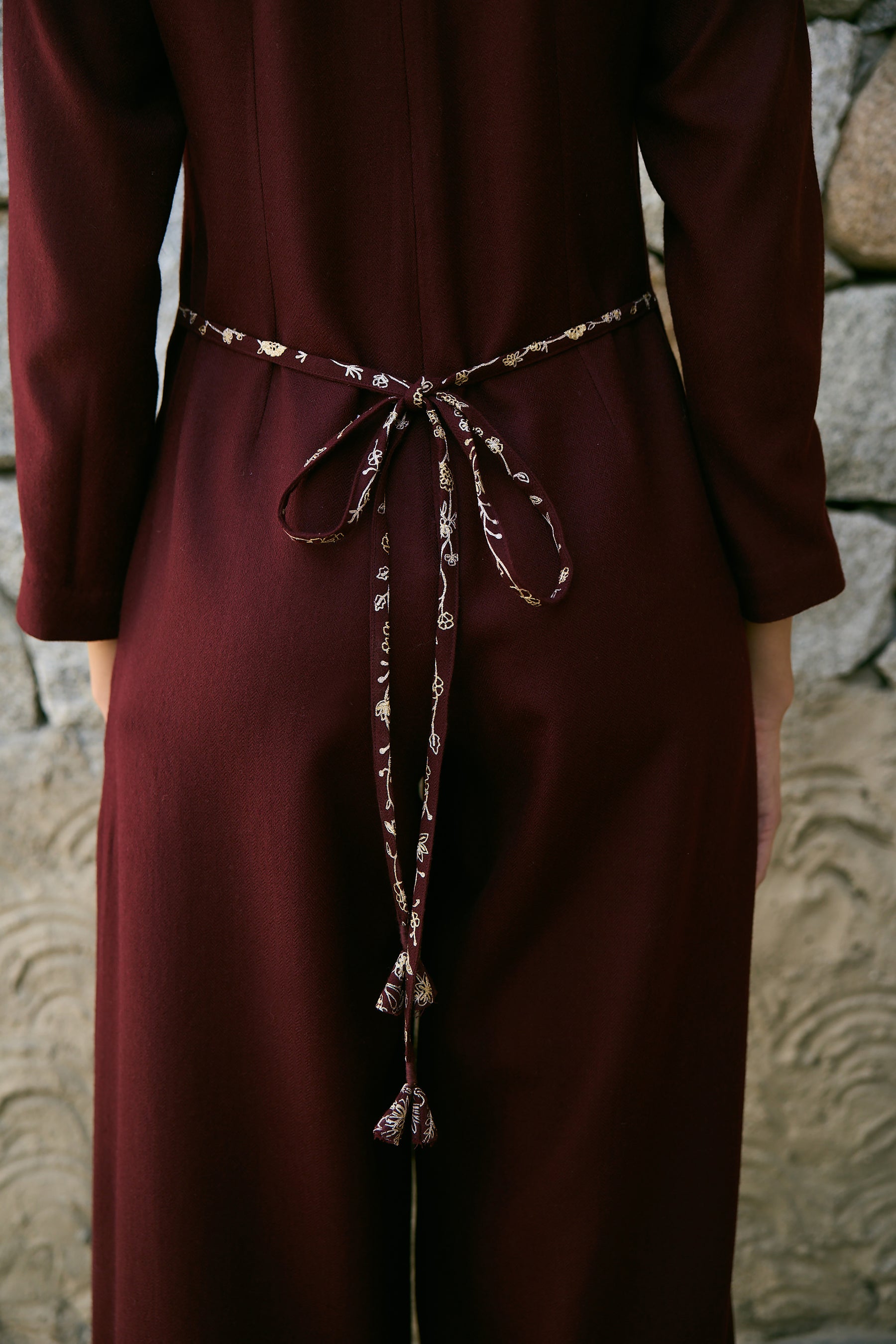 Meco Woollen Jumpsuit with Woollen Shawl (Merlot)