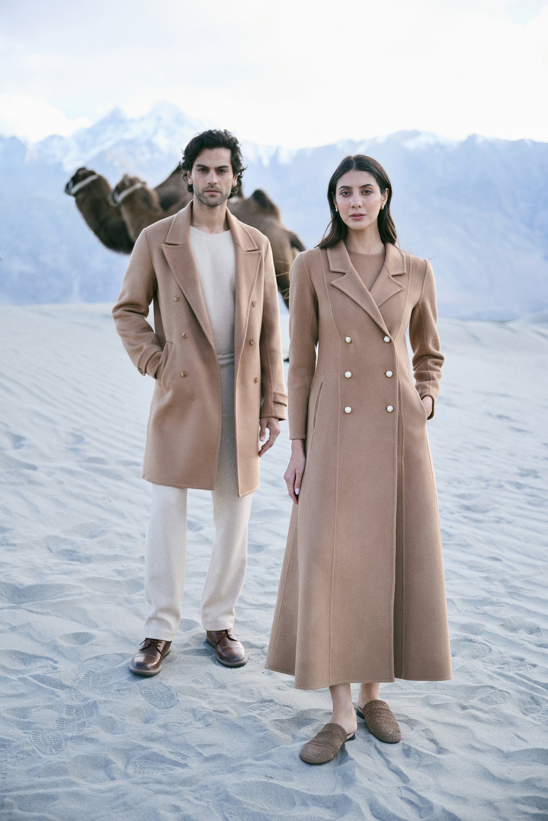 Cashmere-Silk-Merino Blend Long Coat-MAN (Warm Honey)