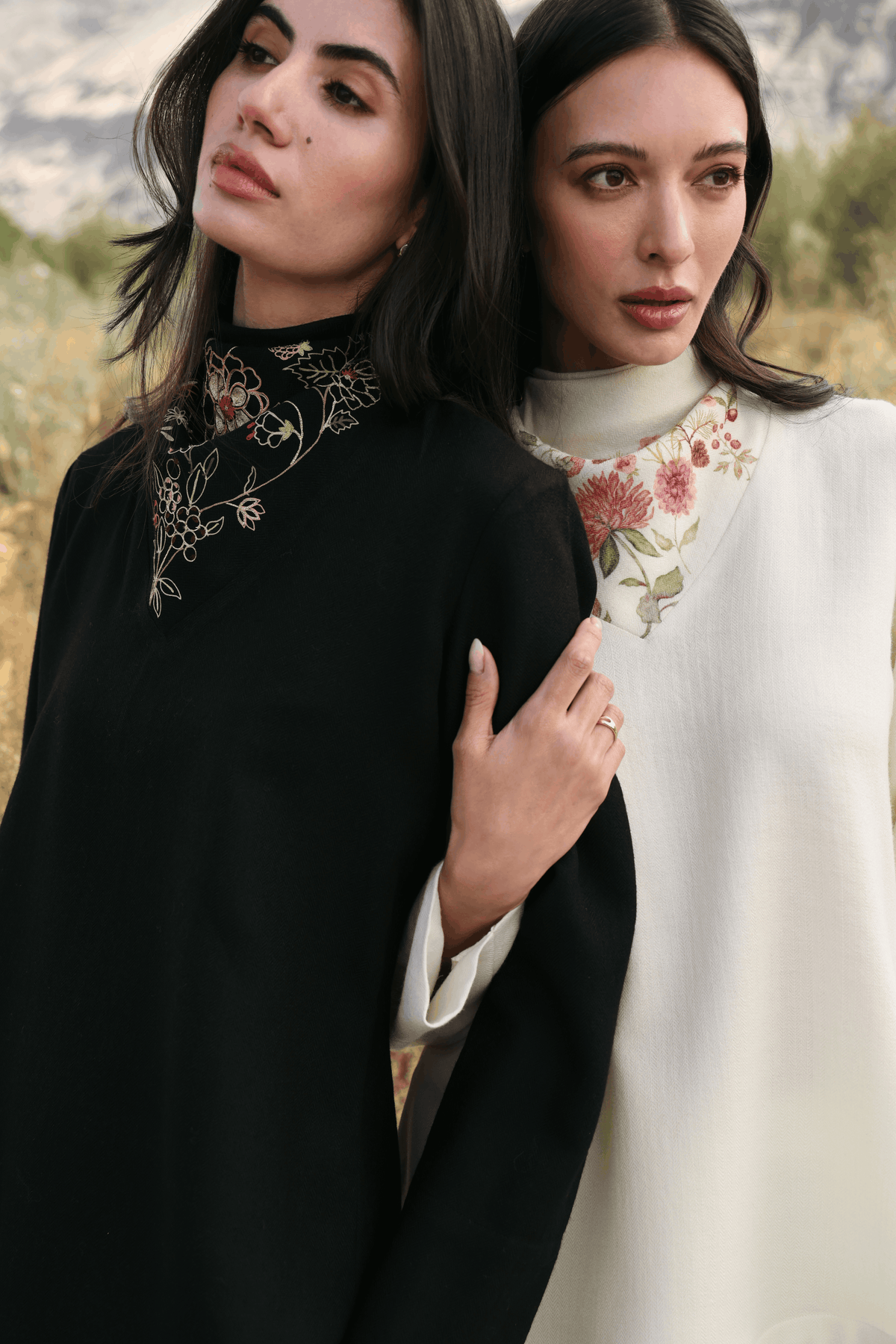Winter Hush Button Scarf Woollen Top (Black)