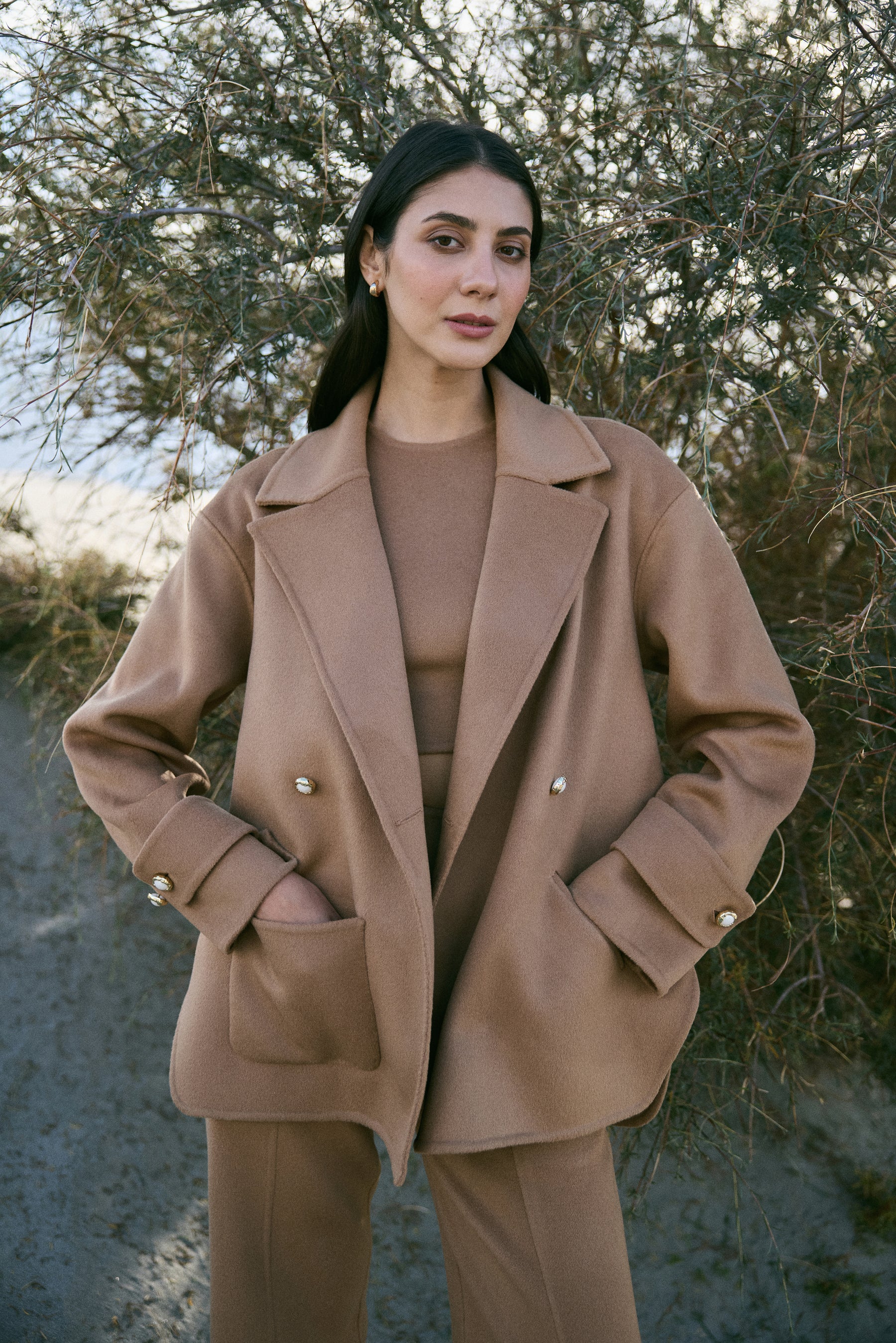 Cashmere-Silk-Merino Blend Short Coat (Warm Honey)