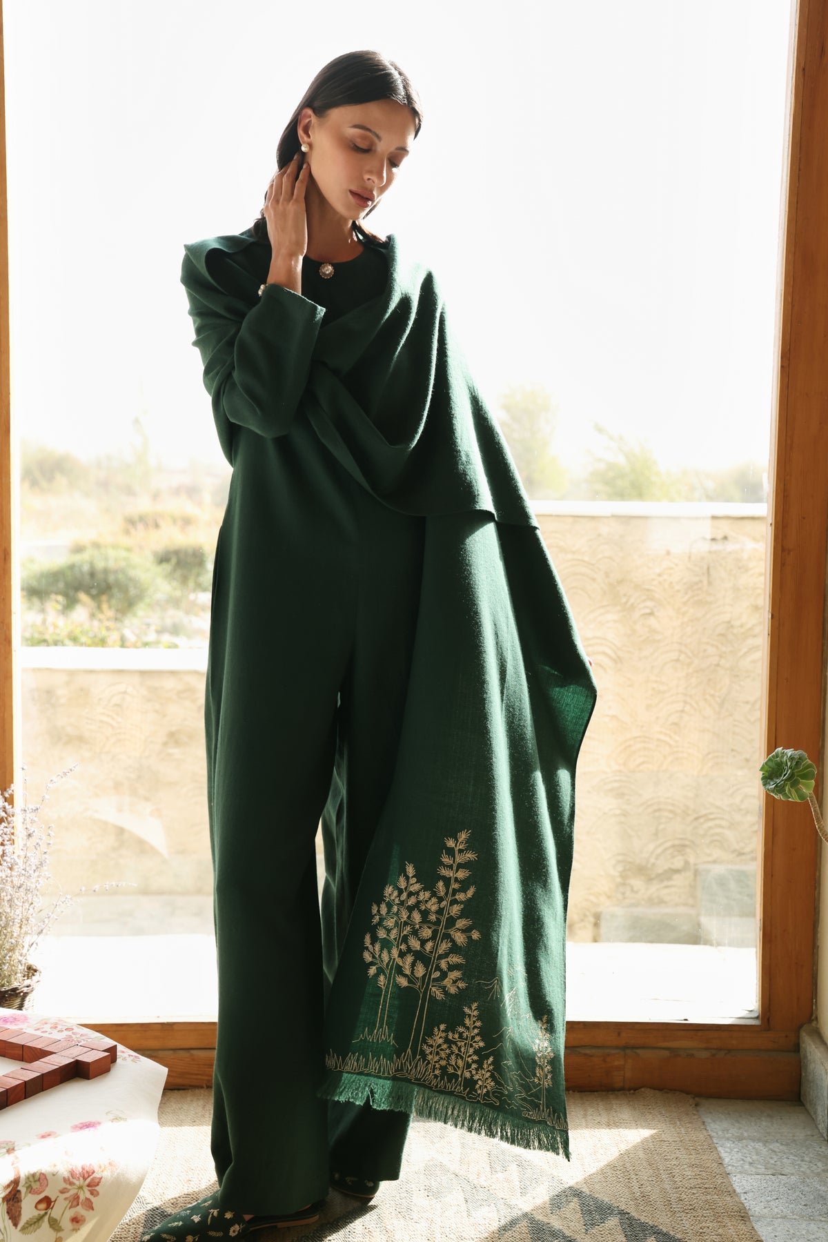 Evergreen Woollen Shawl (Forest Pine)