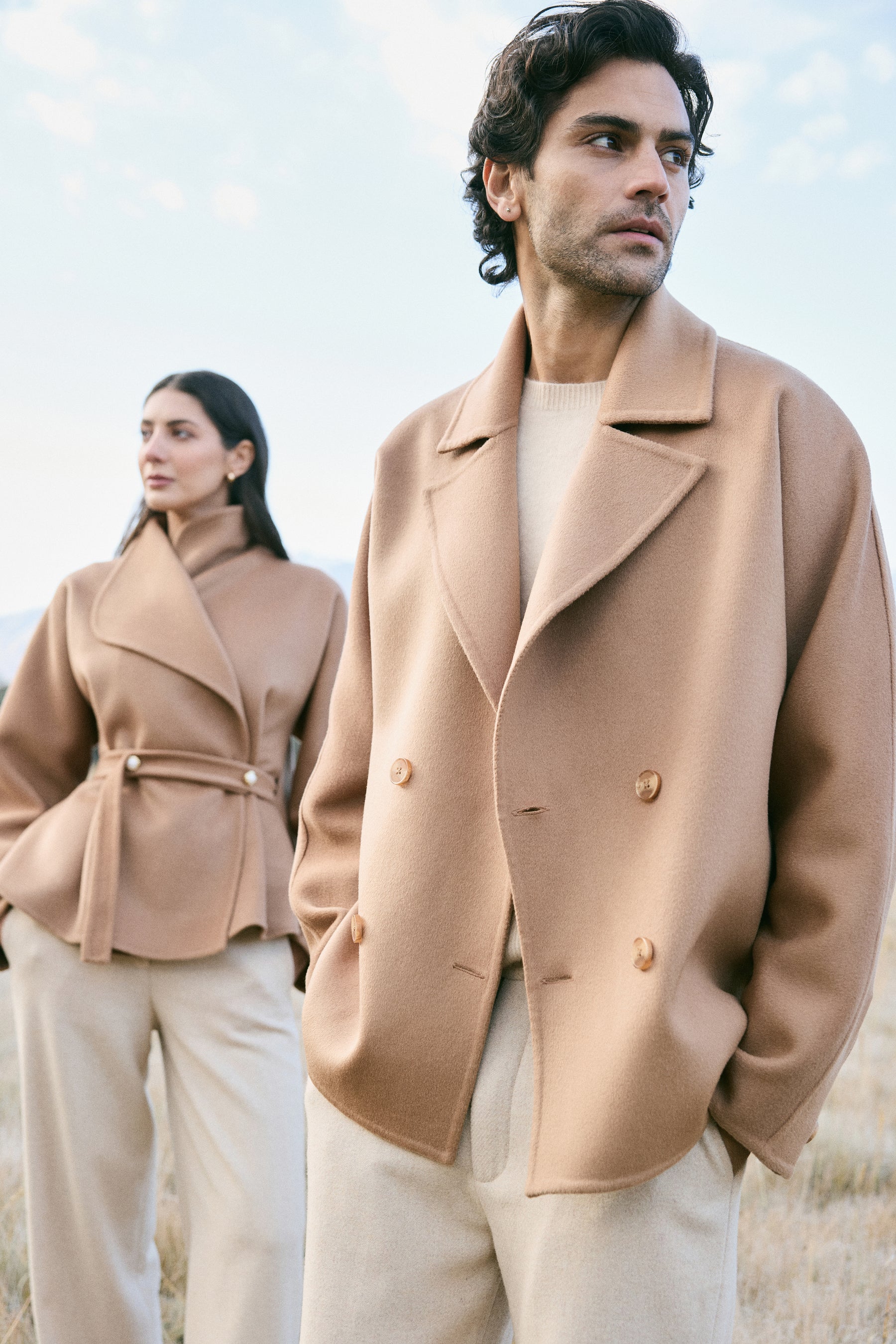 Cashmere-Silk-Merino Blend Short Coat-MAN (Warm Honey)