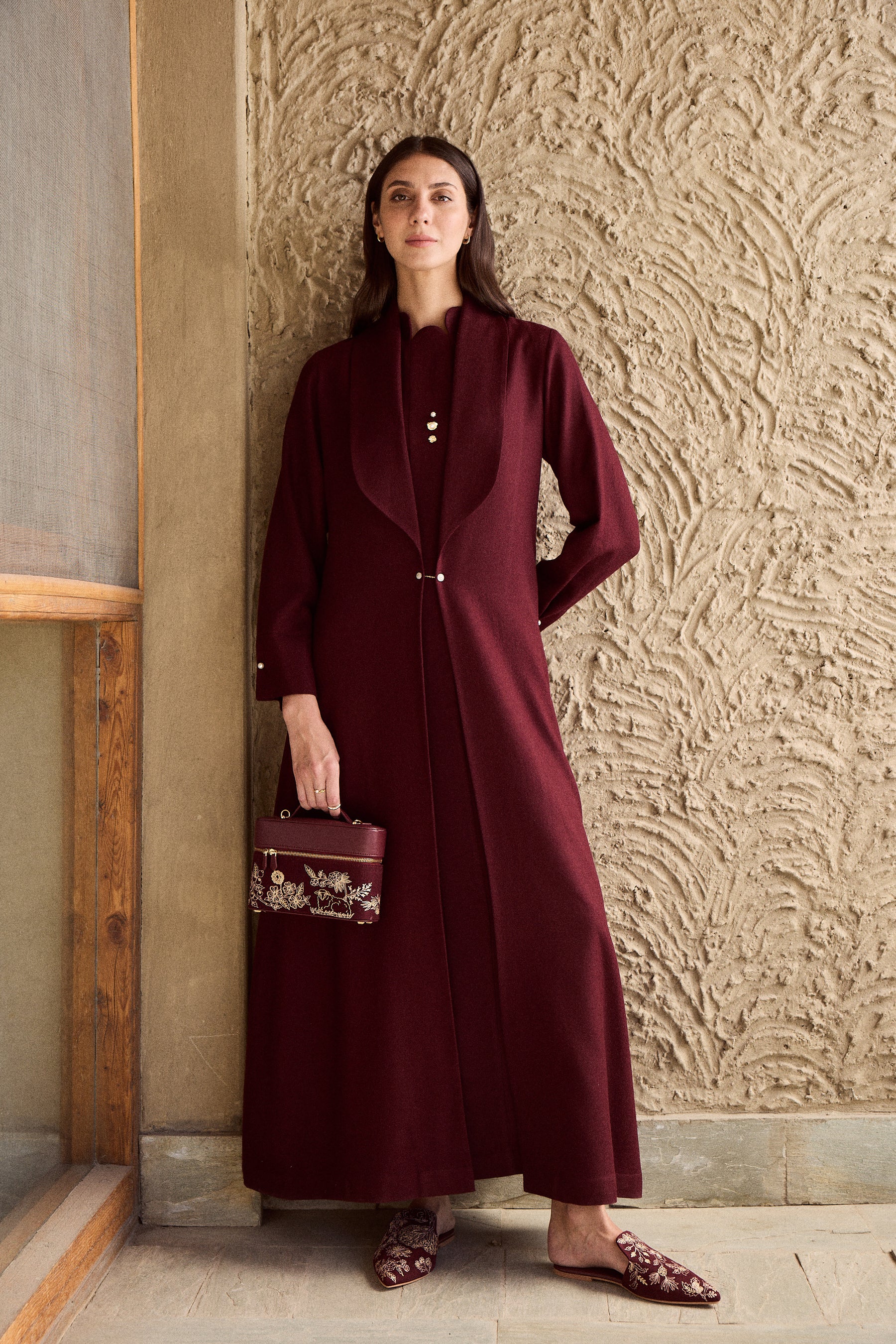 Aira Woollen Dress (Merlot)