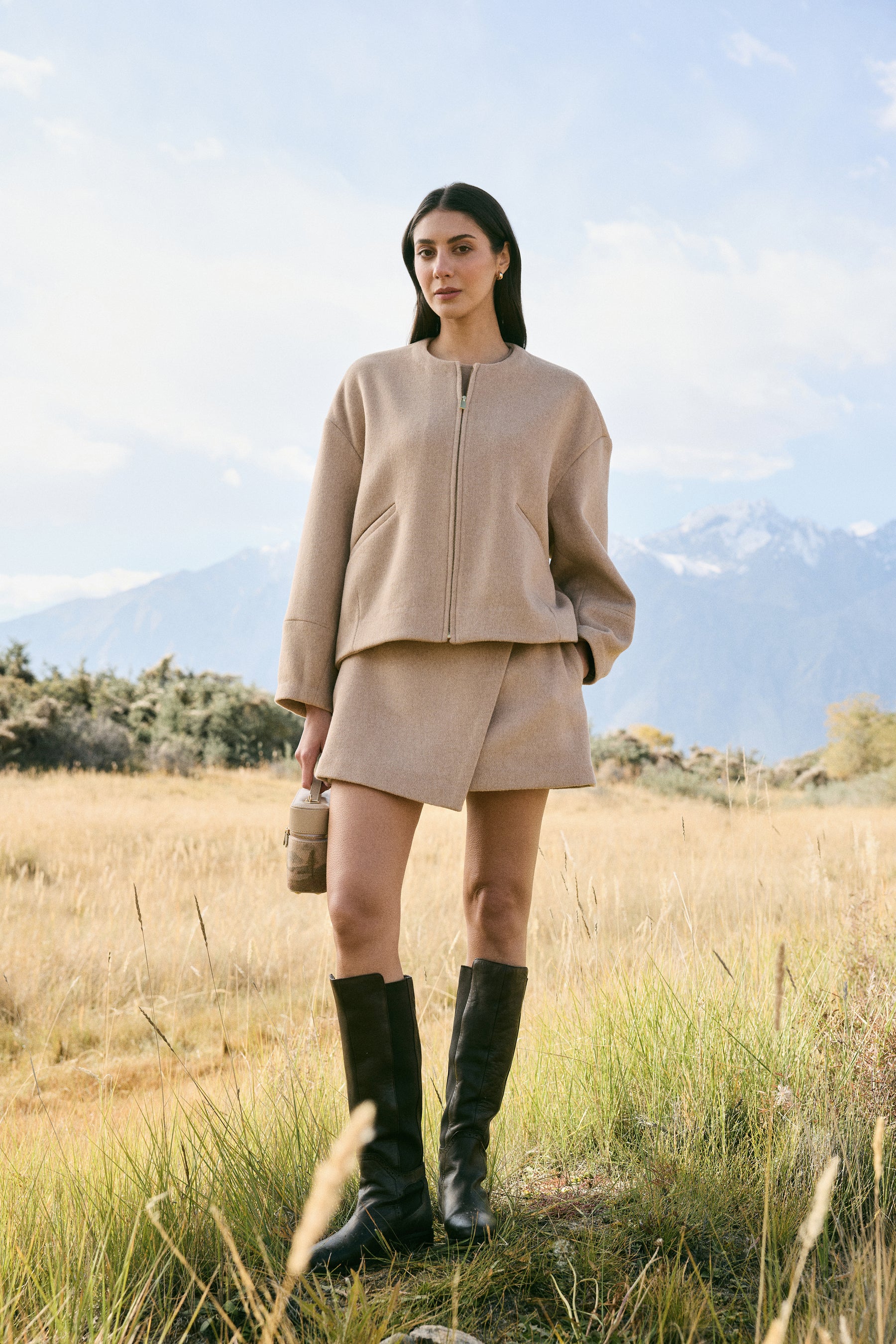 Merino Wool Blend Zip Up Jacket (Oatmeal)