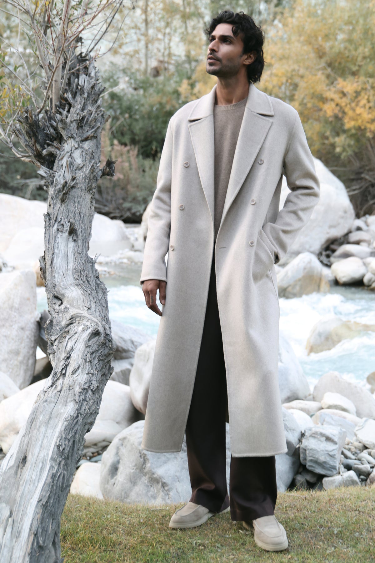 Cashmere-Silk-Merino Blend Long Coat-MAN (Winter Oat)