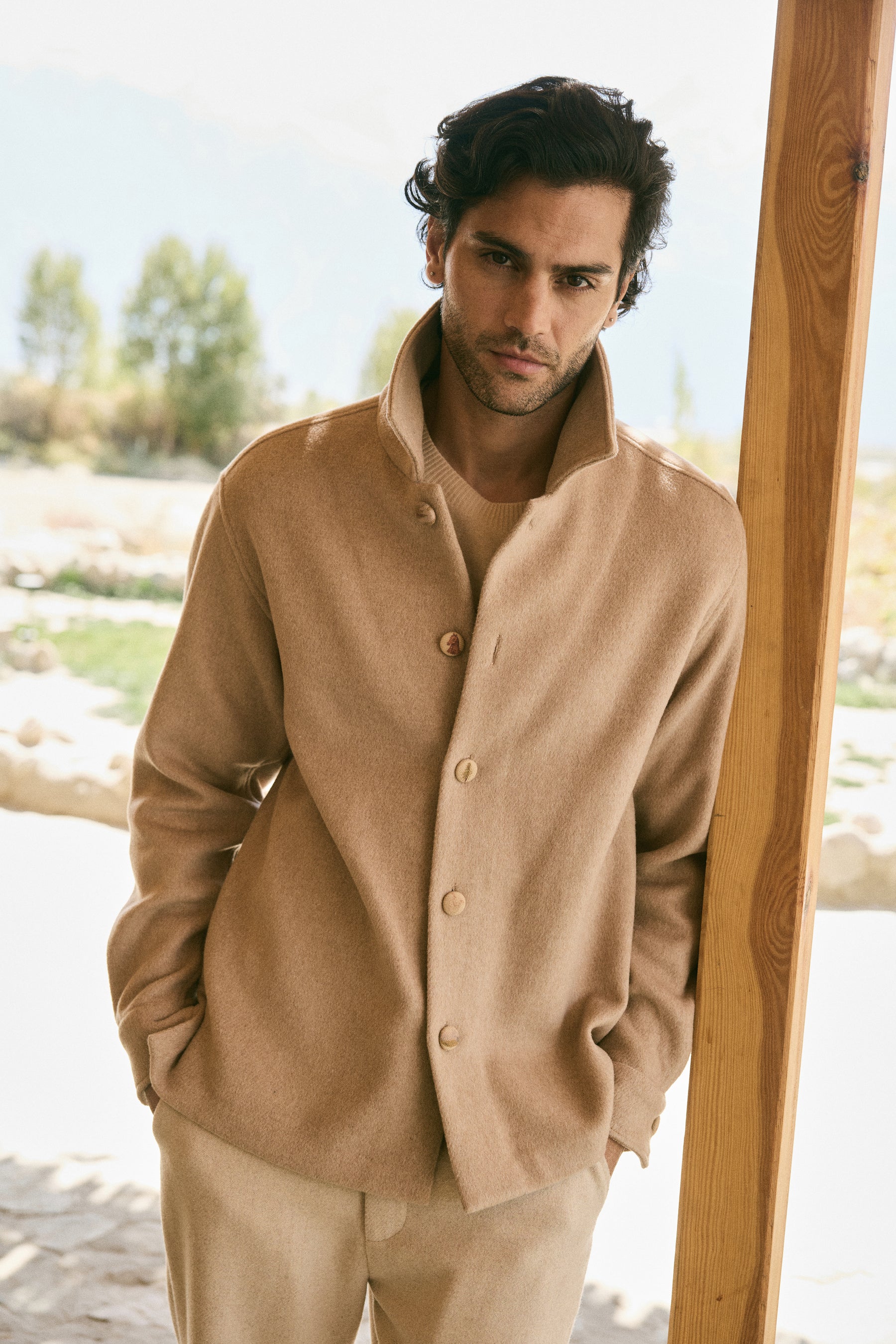 Valley Button Print Overshirt -Man (Oatmeal)