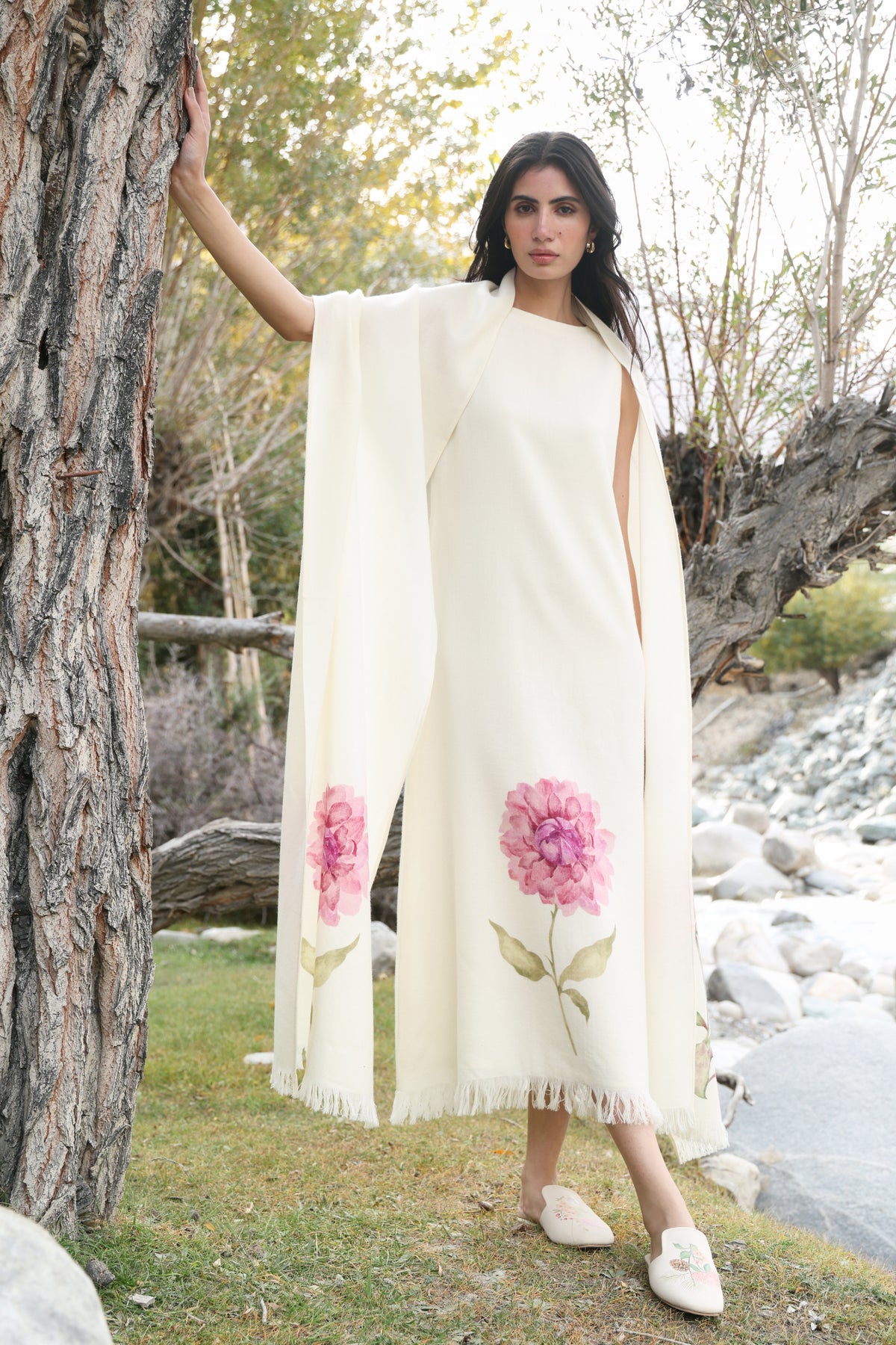Day Bloom Woollen Dress (Ivory Alpine Botanics)