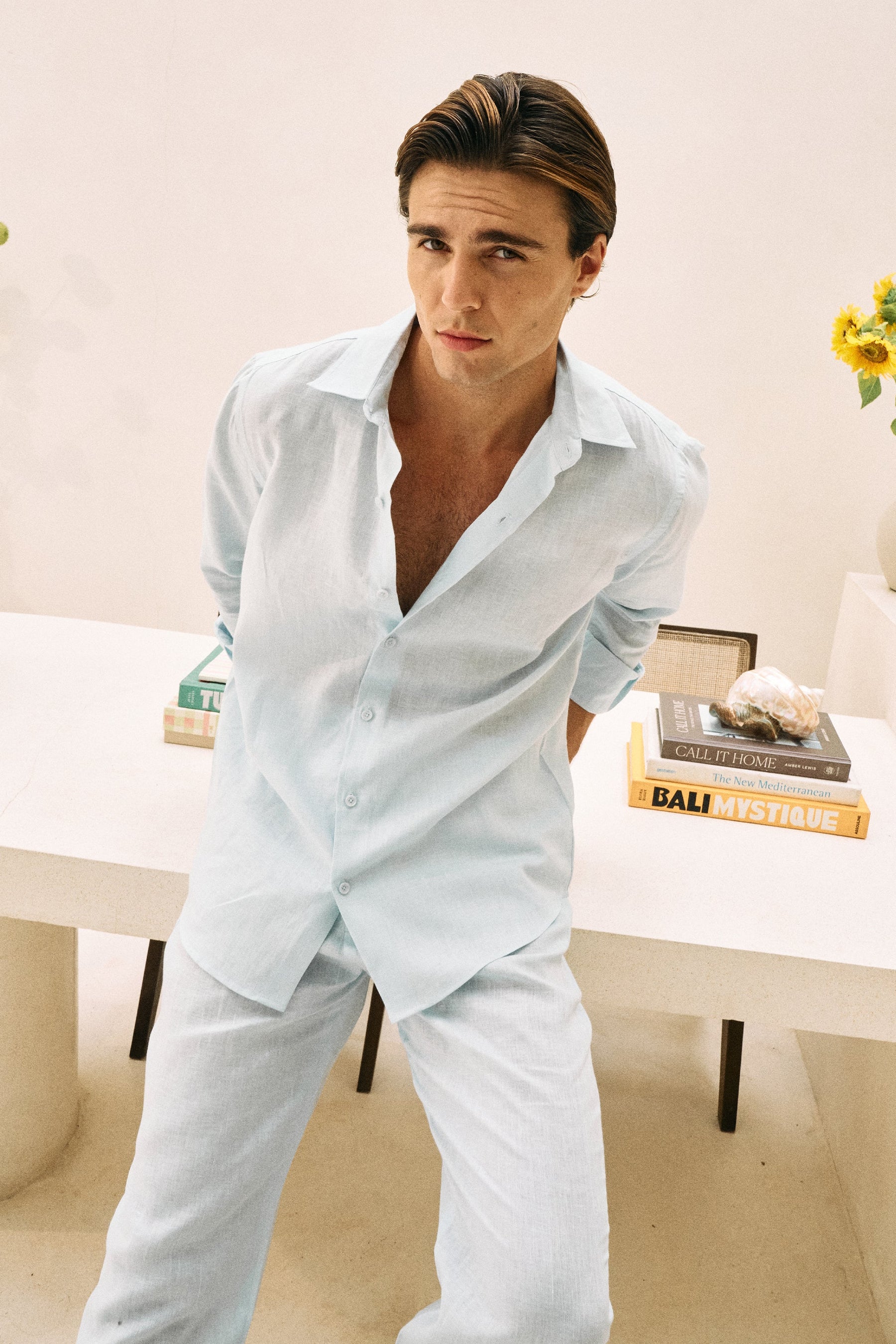 Spring Blue Corsica Linen Shirt for Man