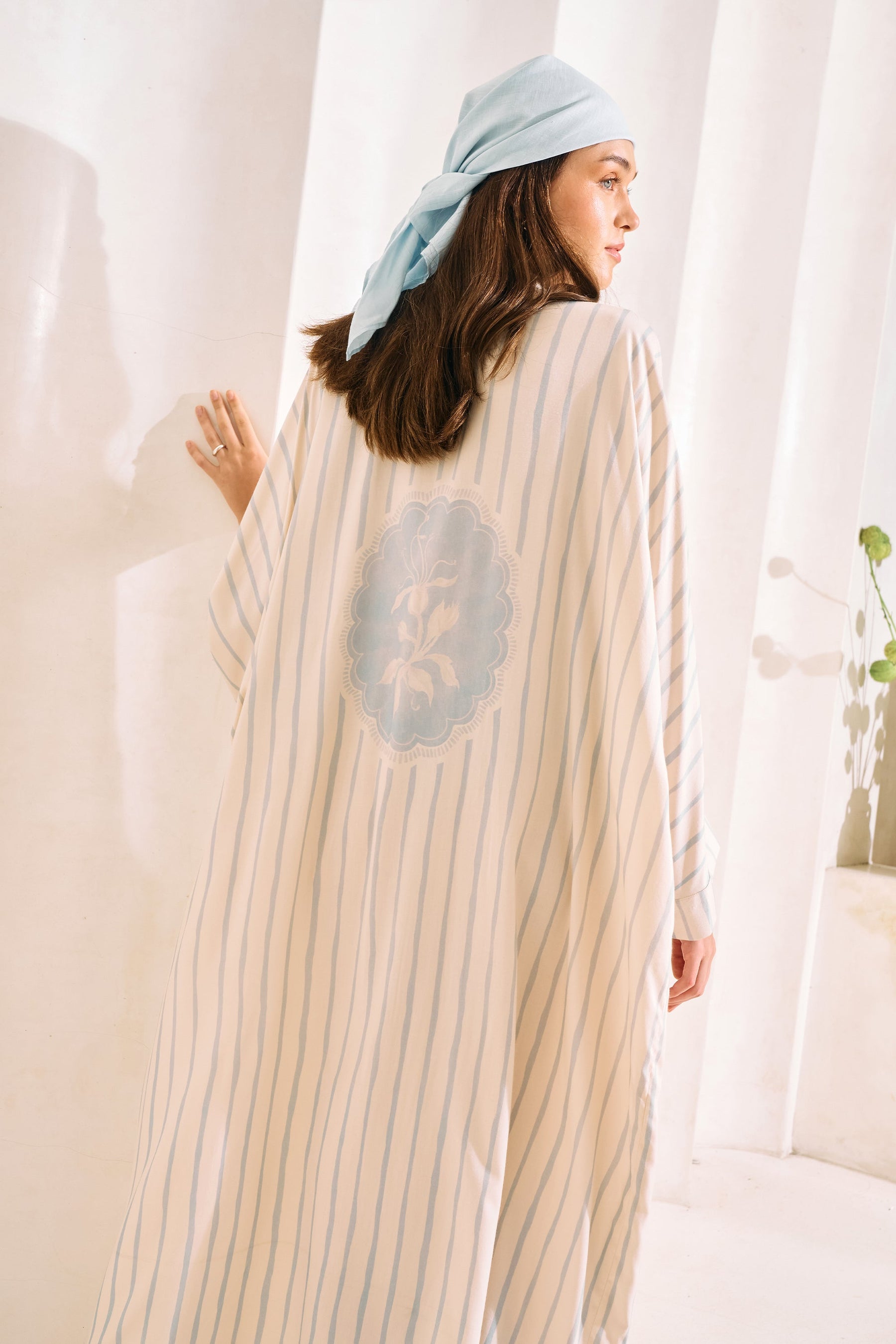 Oasis Print Kaftaan Dress (Spring Blue)