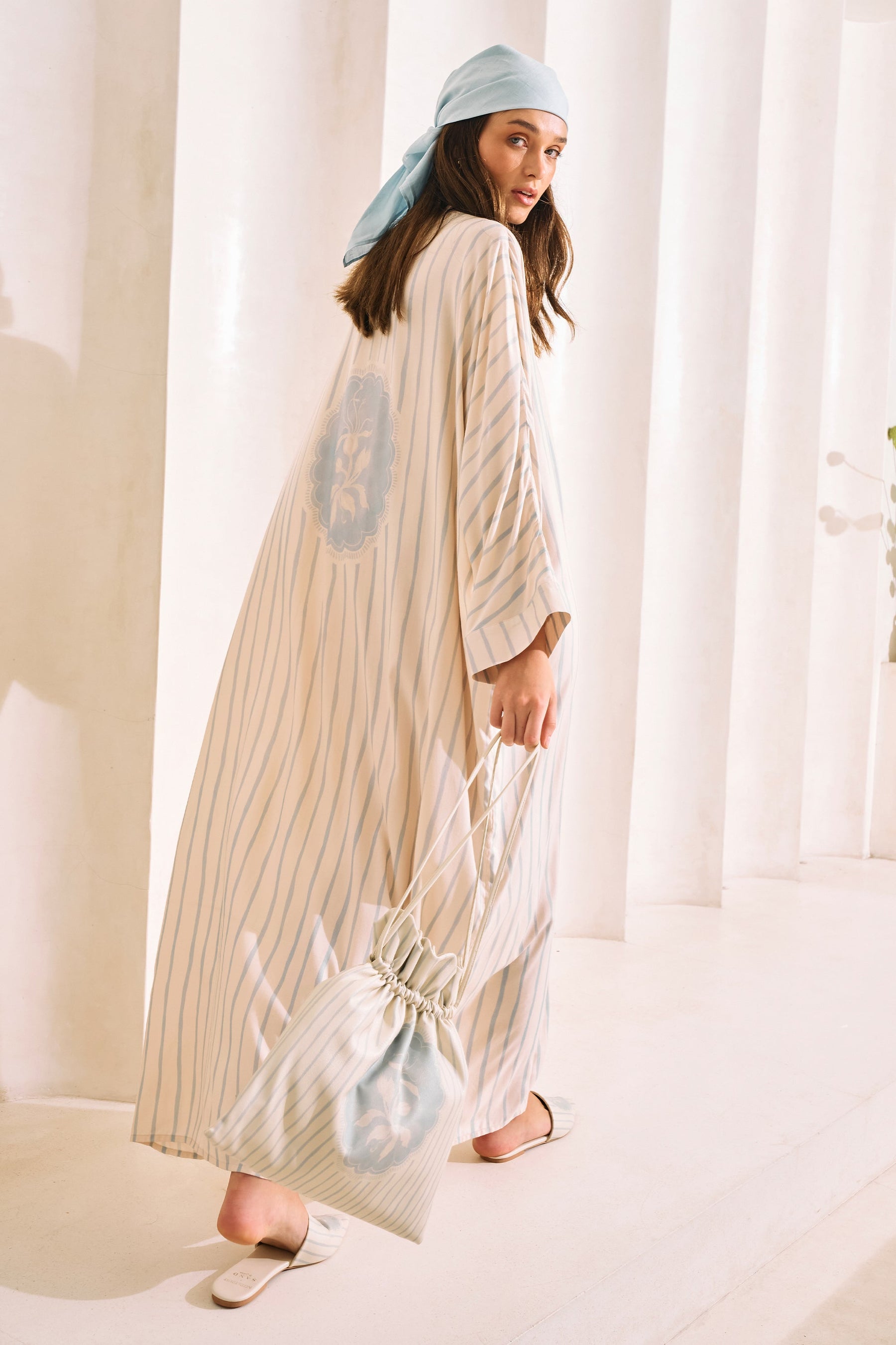 Oasis Print Kaftaan Dress (Spring Blue)