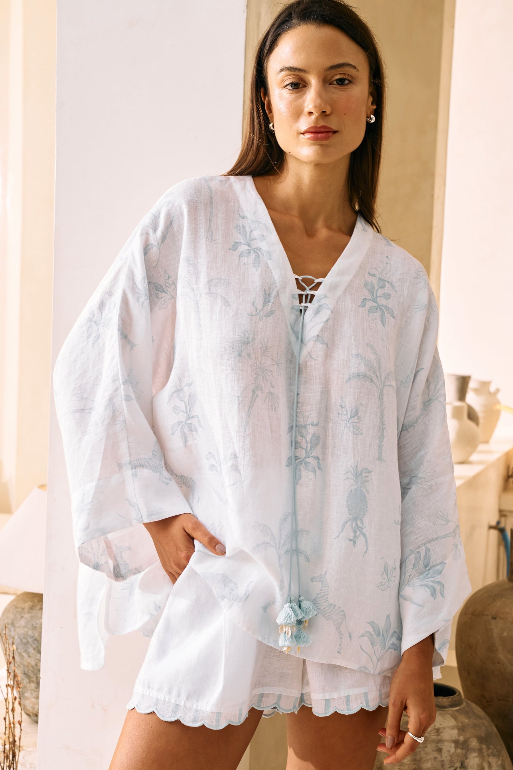 Oasis Print One Size Organic Linen Top 