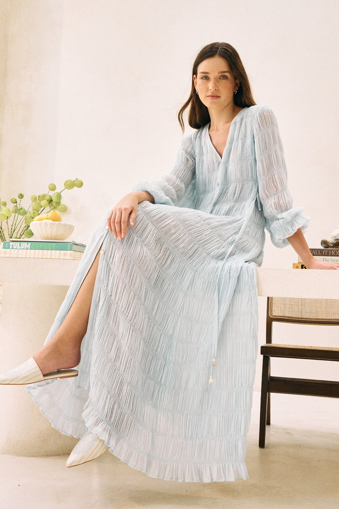 Spring Blue Open Sky Flowy Maxi Dress
