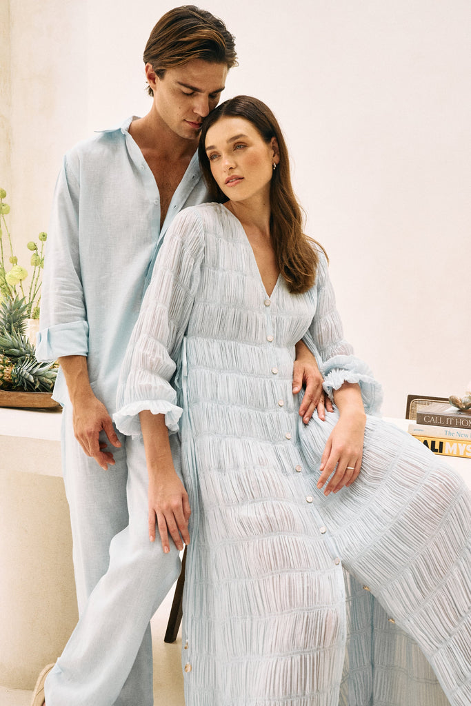 spring flowy dress Blue Open Sky Maxi WAIST:38 210825 Wrap Dress Cocktail Dresses