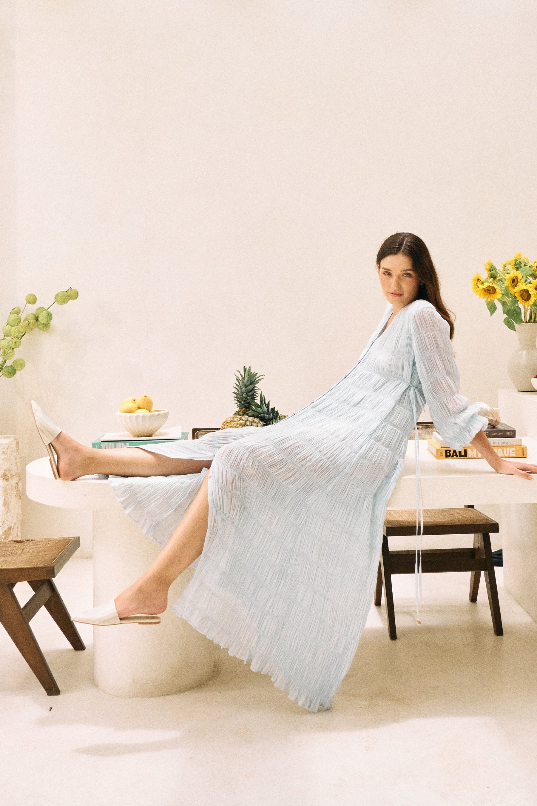Spring Blue Open Sky Flowy Maxi Dress