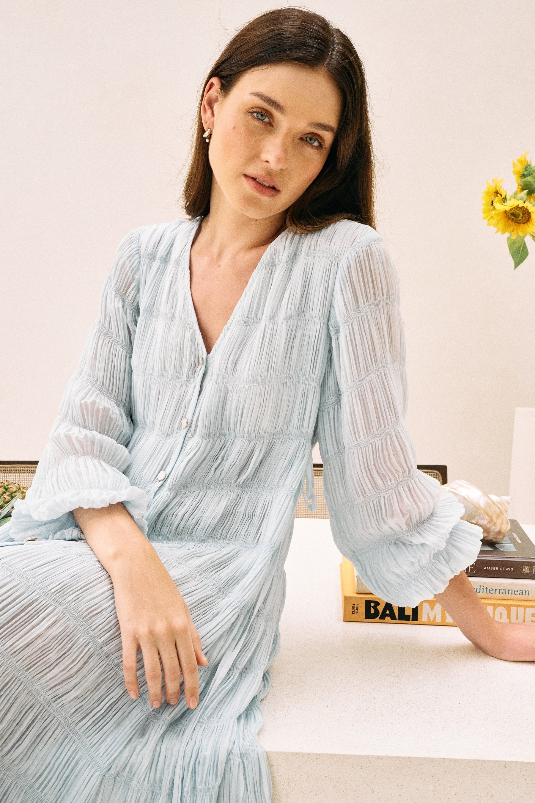 Spring Blue Open Sky Flowy Maxi Dress