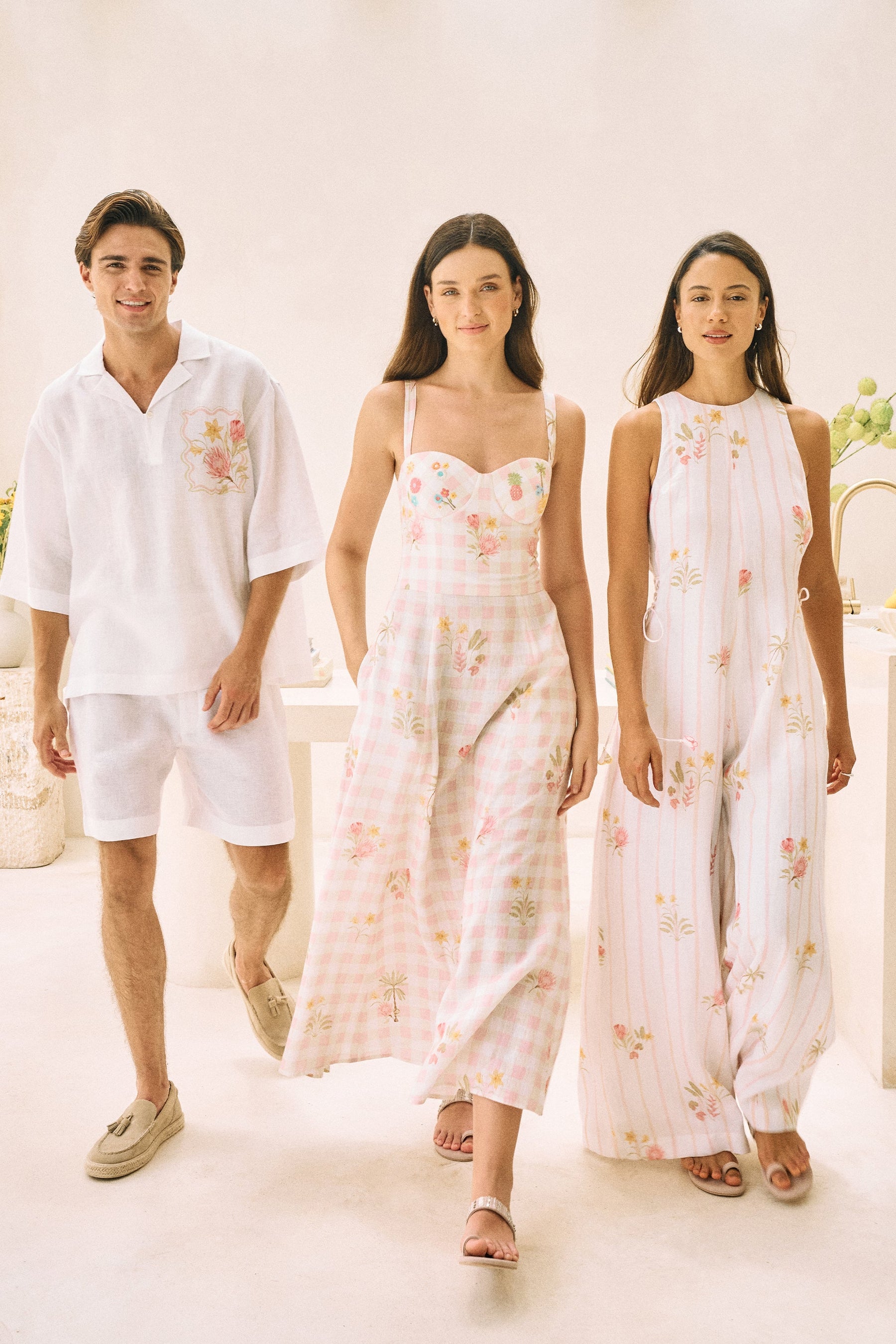 Postcard Front Print White Linen Shirt for Man