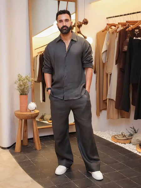 SAND Black Linen Co Ord sets for Man
