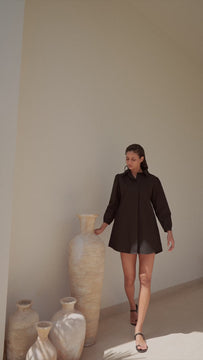 Organic Linen Relaxed Fit Black Shirt | Double Gauze Textured | Buttoned Cuff Sleeves
