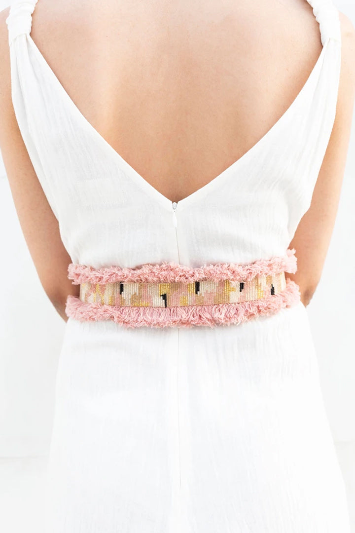 Handcrafted Belt: Dusty Pink Embroidered with Lustrous Glass Beads