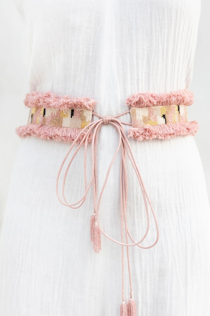 Handcrafted Belt: Dusty Pink Embroidered with Lustrous Glass Beads