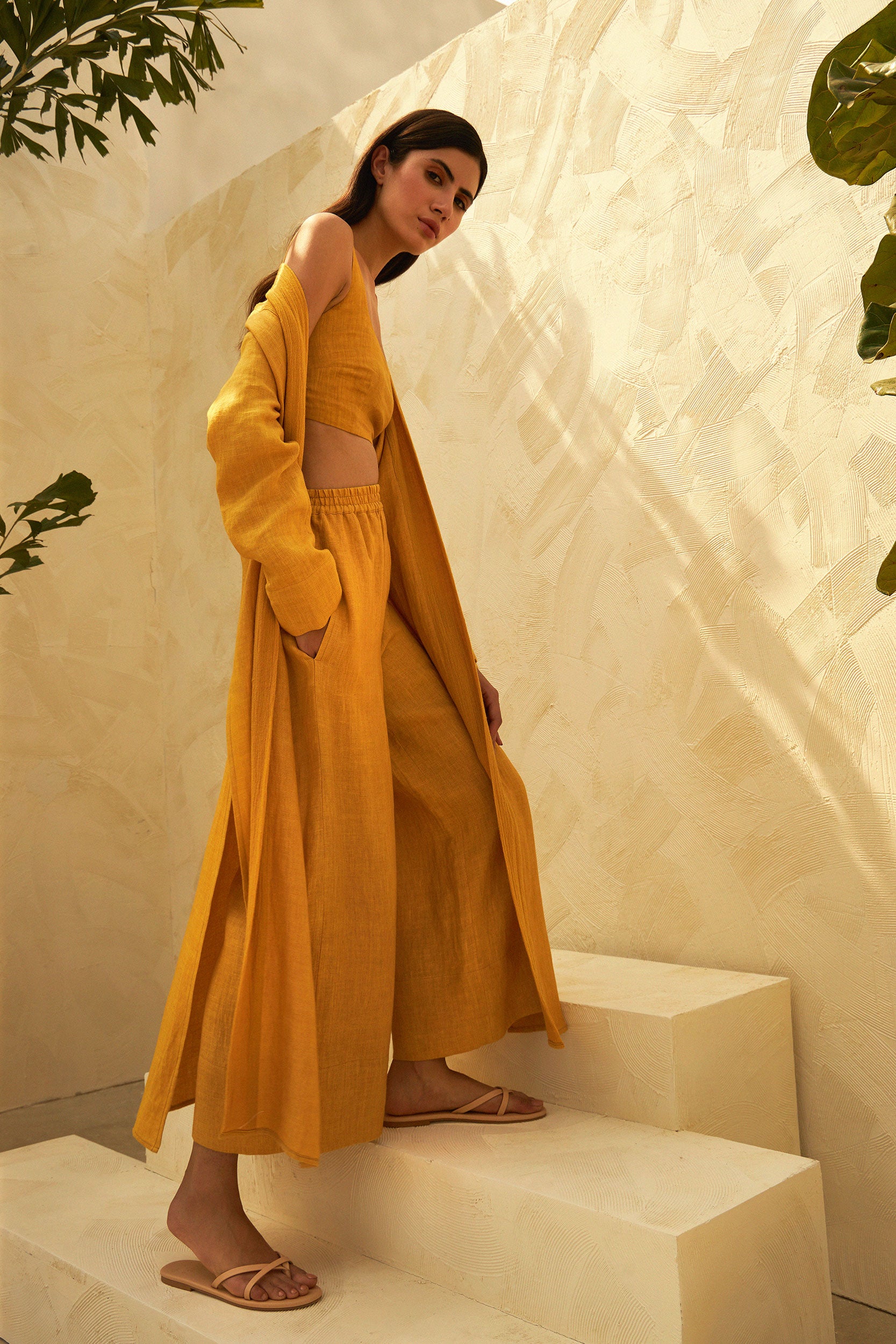 Organic Overlay Clothing|  Mustard Organic Linen Overlay with High Side Slits