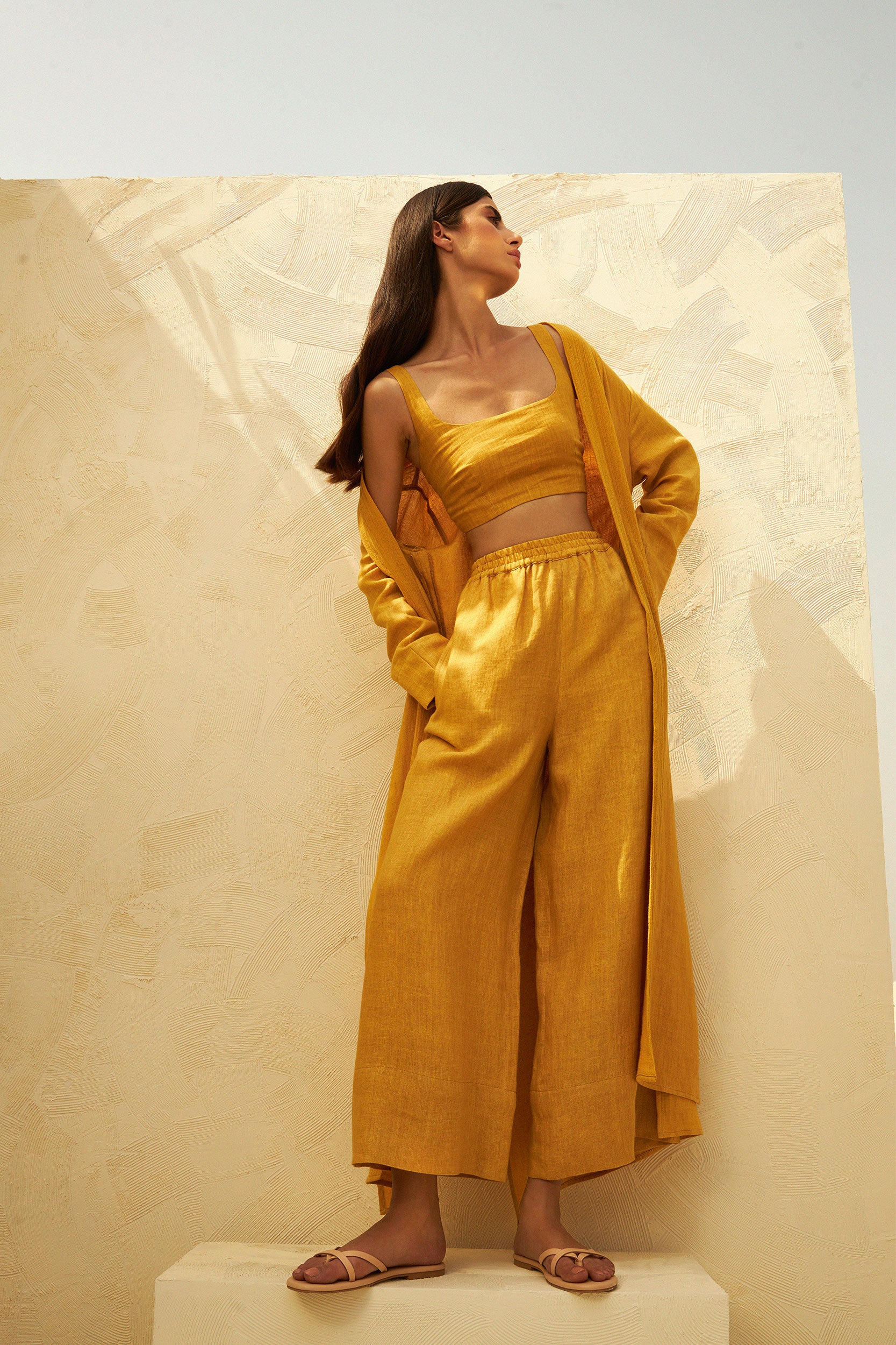 Organic Overlay Clothing|  Mustard Organic Linen Overlay with High Side Slits