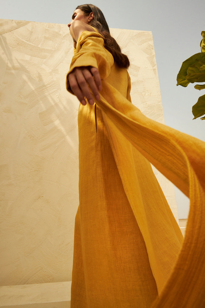 Organic Overlay Clothing|  Mustard Organic Linen Overlay with High Side Slits
