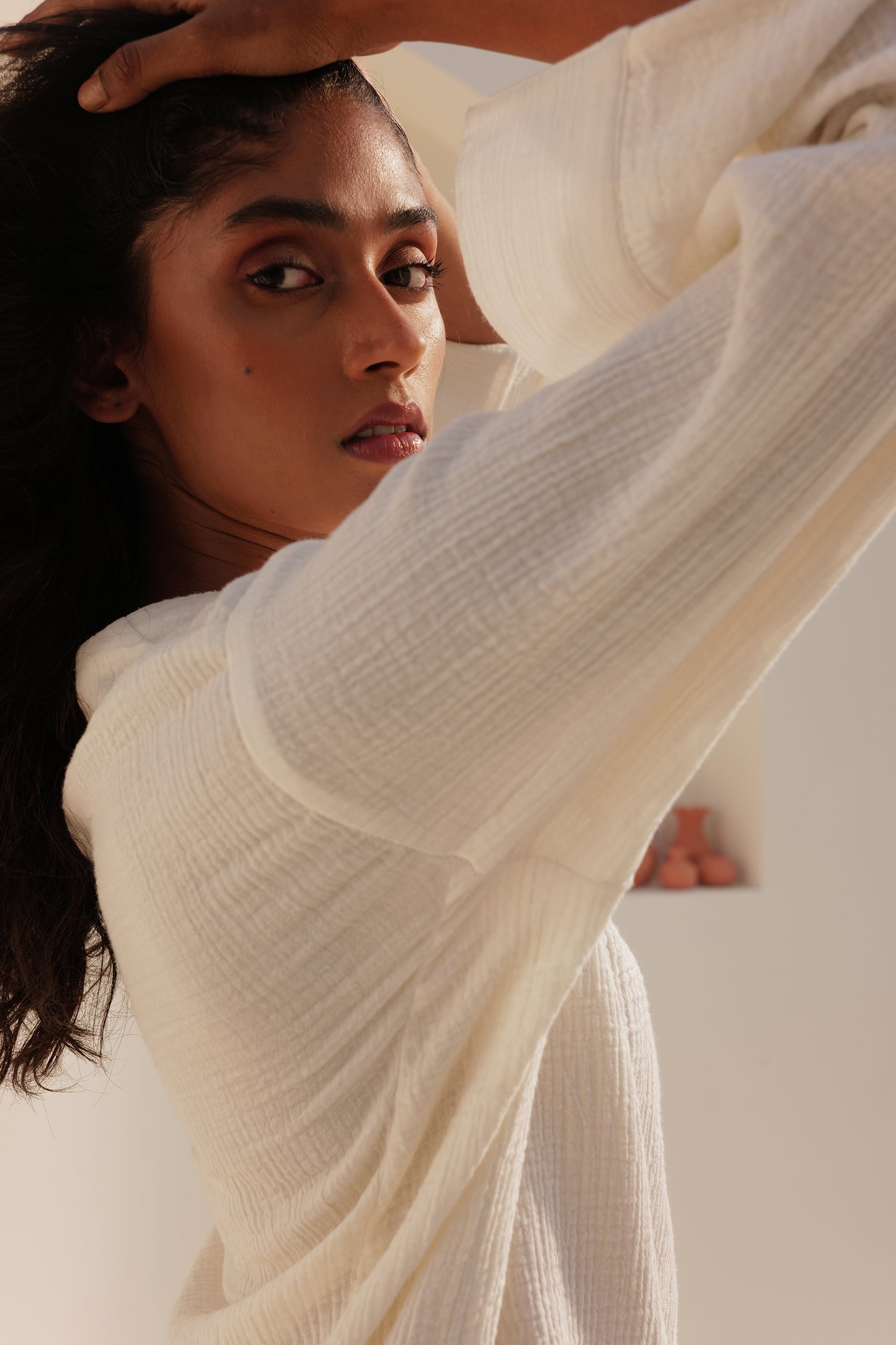 Ivory Organic Cotton Fluid Fit Front Button Down Top