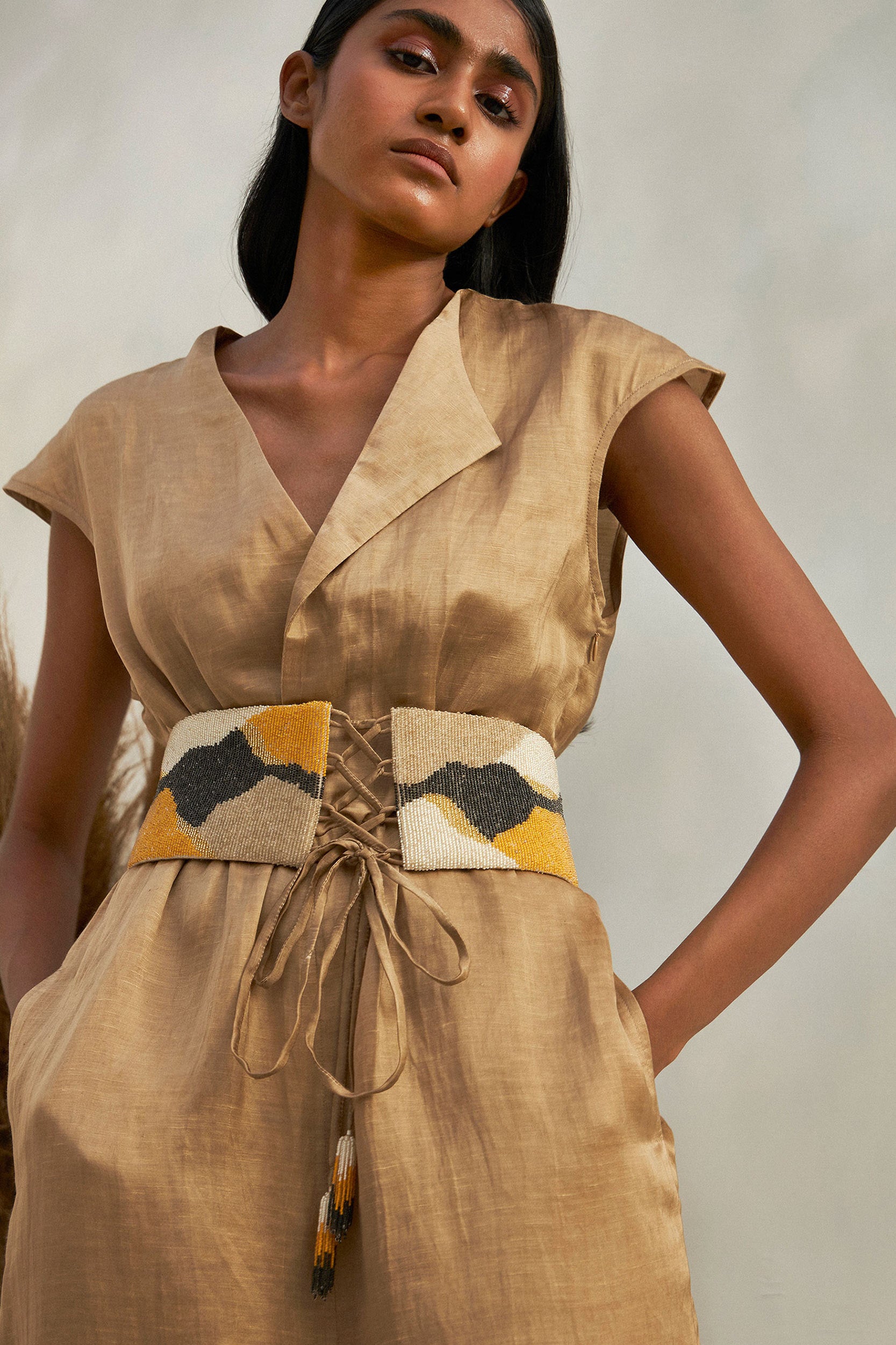 Organic Handcrafted Embroidered Belt in Mustard for Women