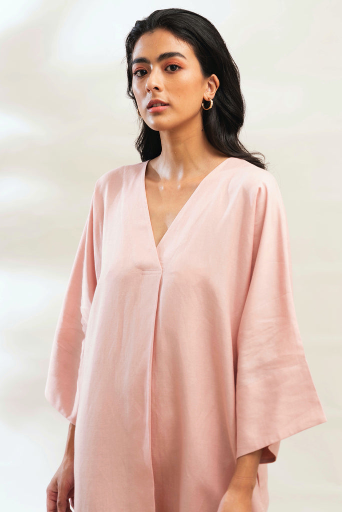Dusty Pink loose fitting Organic Linen Kaftan straight Dress