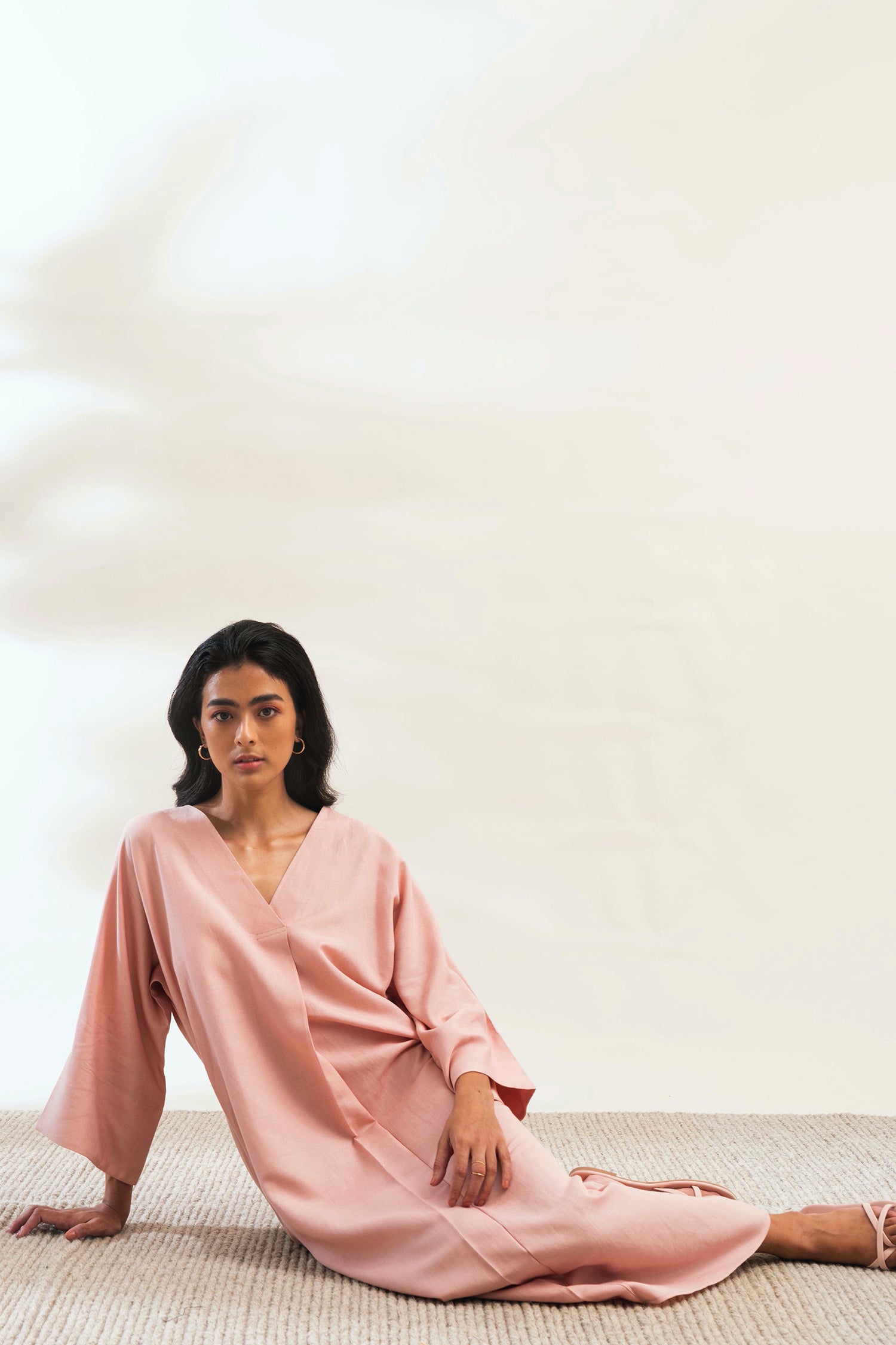 Dusty Pink loose fitting Organic Linen Kaftan straight Dress