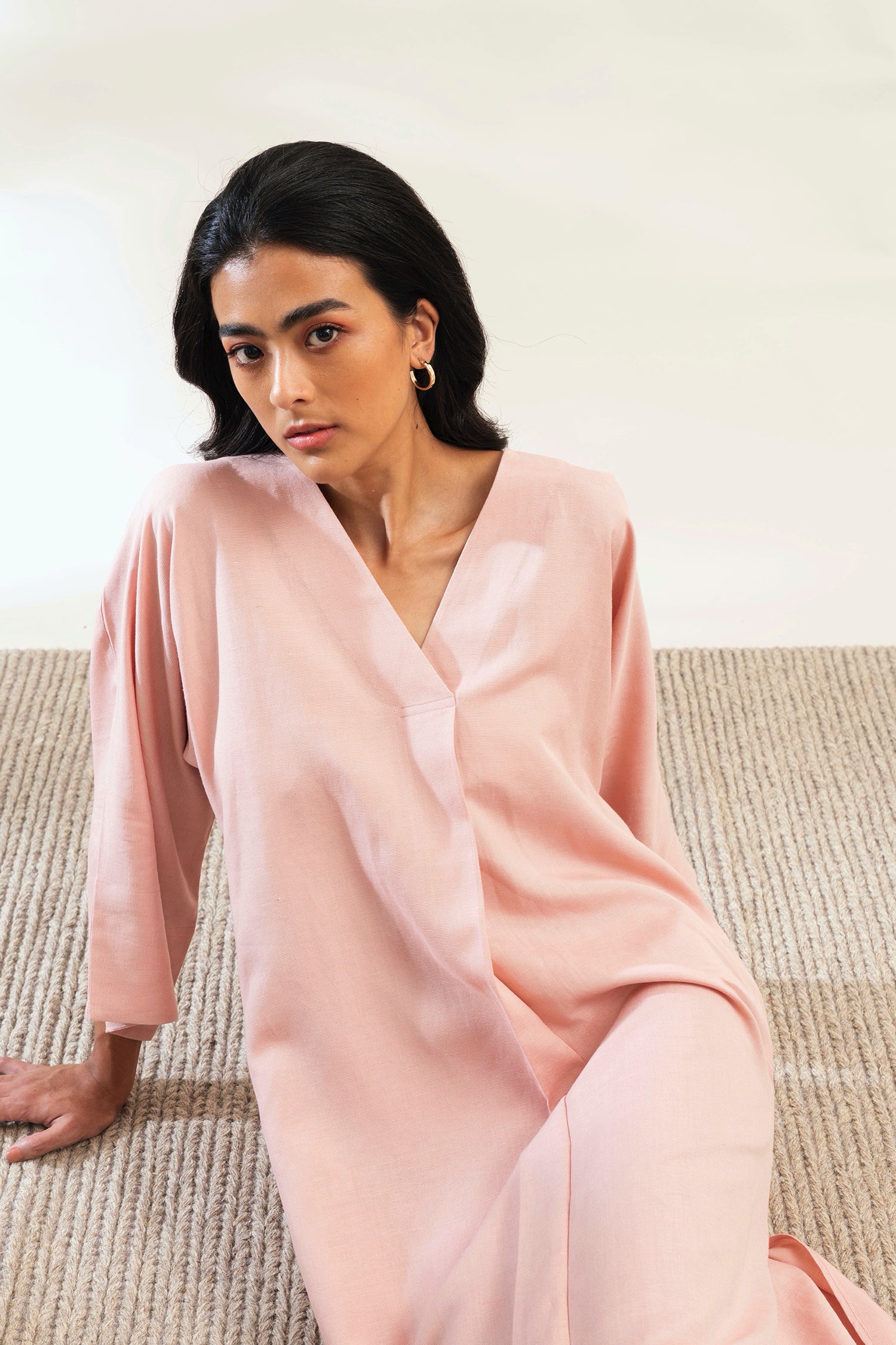 Dusty Pink loose fitting Organic Linen Kaftan straight Dress