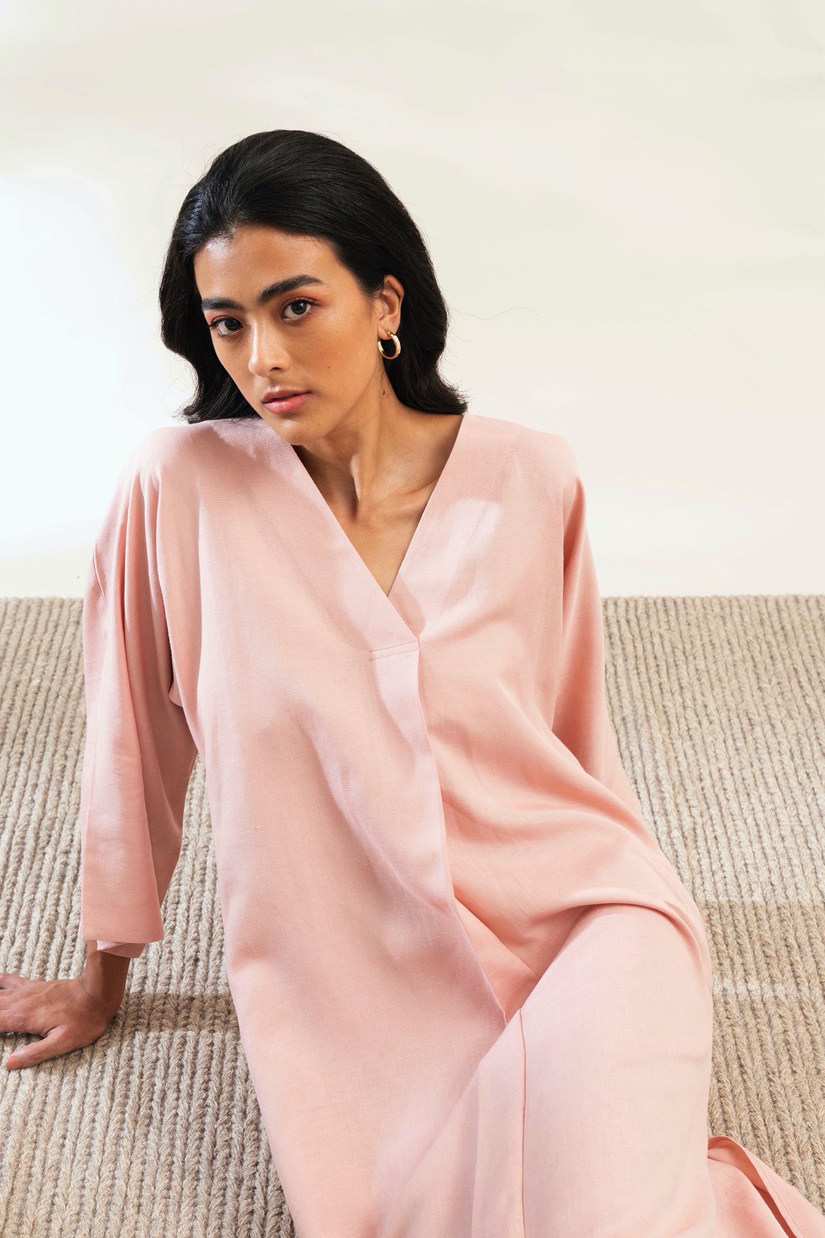 Dusty Pink loose fitting Organic Linen Kaftan straight Dress