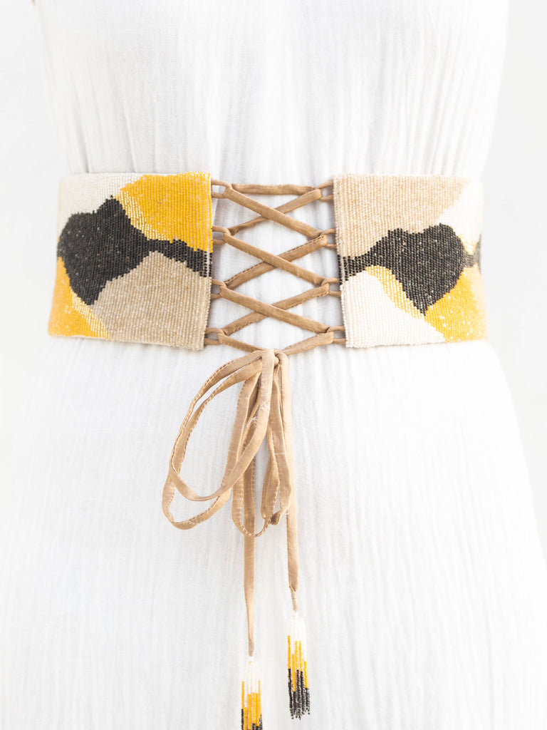 Organic Handcrafted Embroidered Belt in Mustard for Women