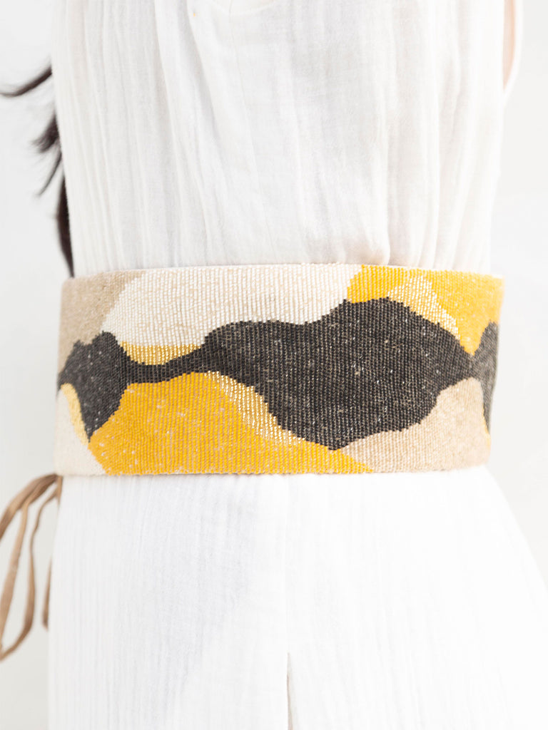 Organic Handcrafted Embroidered Belt in Mustard for Women