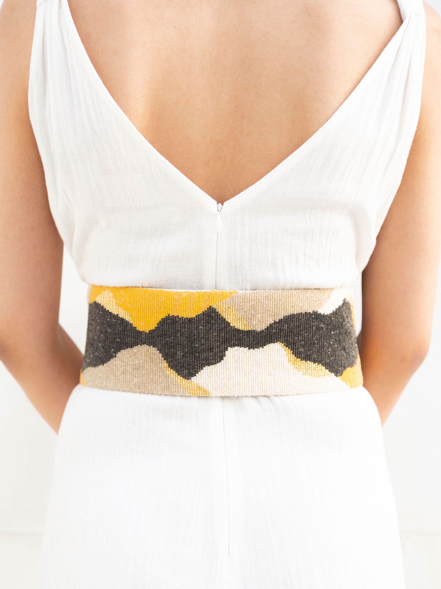 Organic Handcrafted Embroidered Belt in Mustard for Women
