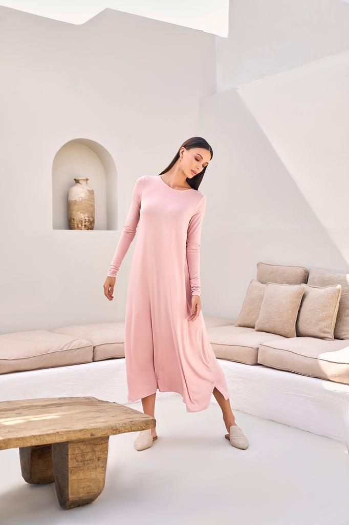 Organic Luxe Jersey Midi Dress | Stylish dusty pink dress