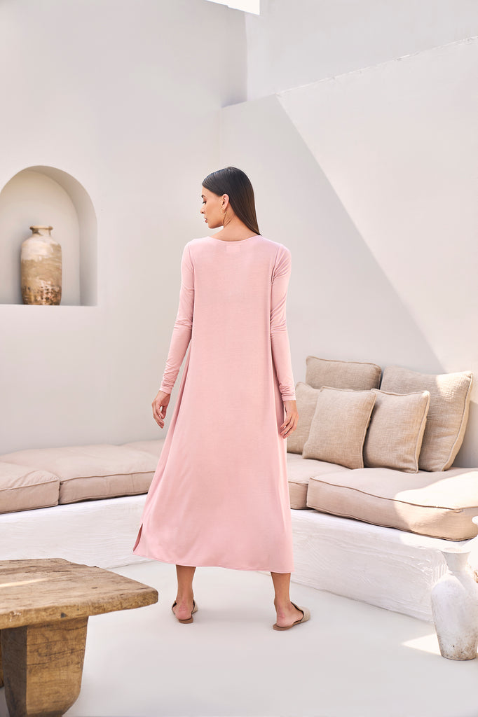 Organic Luxe Jersey Midi Dress | Stylish dusty pink dress